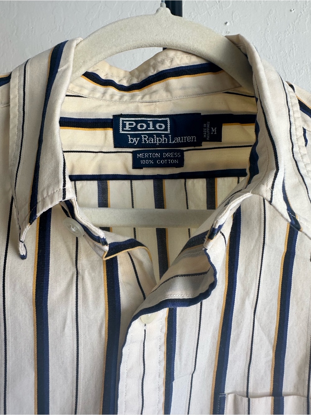 Polo by Ralph Lauren oversize Women Cream Shirt with Navy & Gold Stripe